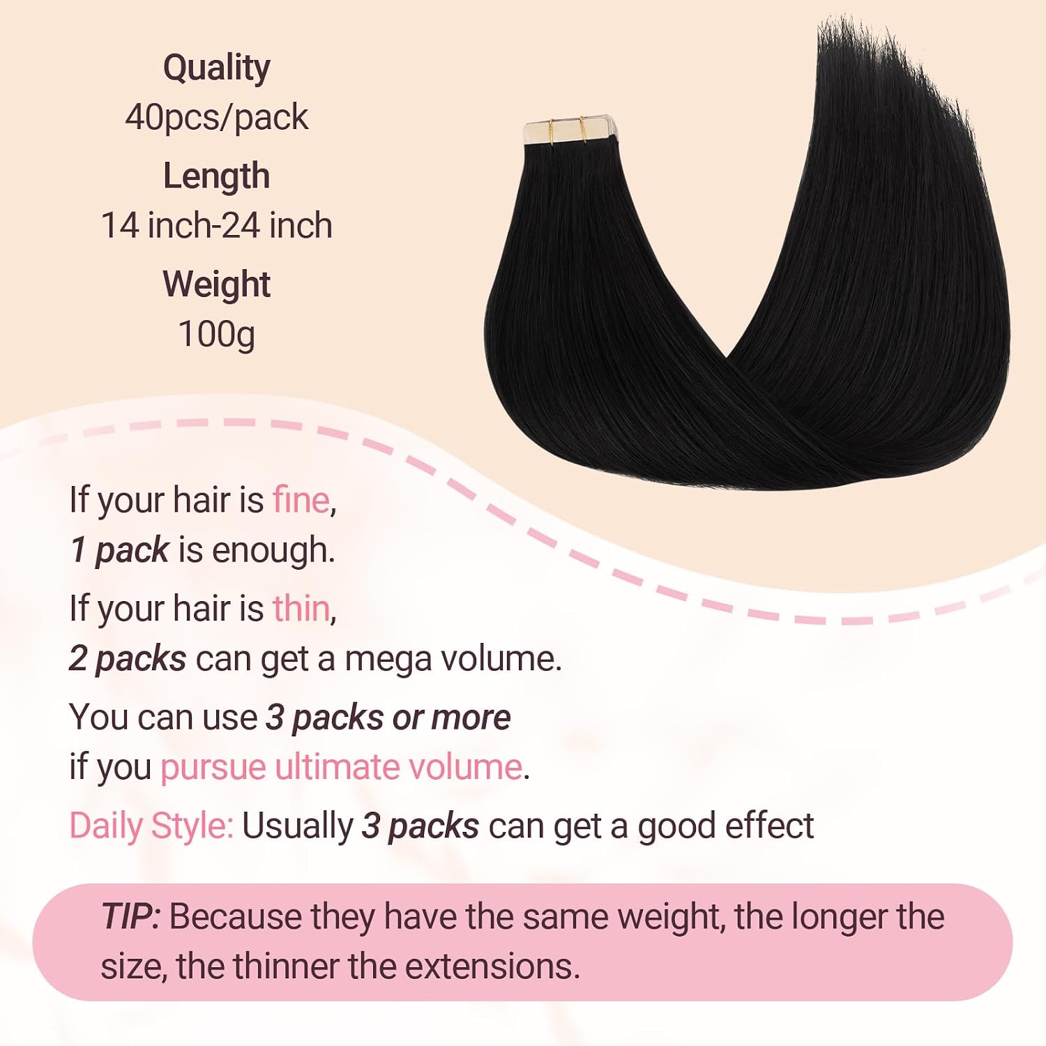 MAXITA Tape in Hair Extensions 1B Natural Black 22 Inch 100g 40pcs Thick Ends Remy Human Hair Seamless Straight Invisible Tape in Extensions