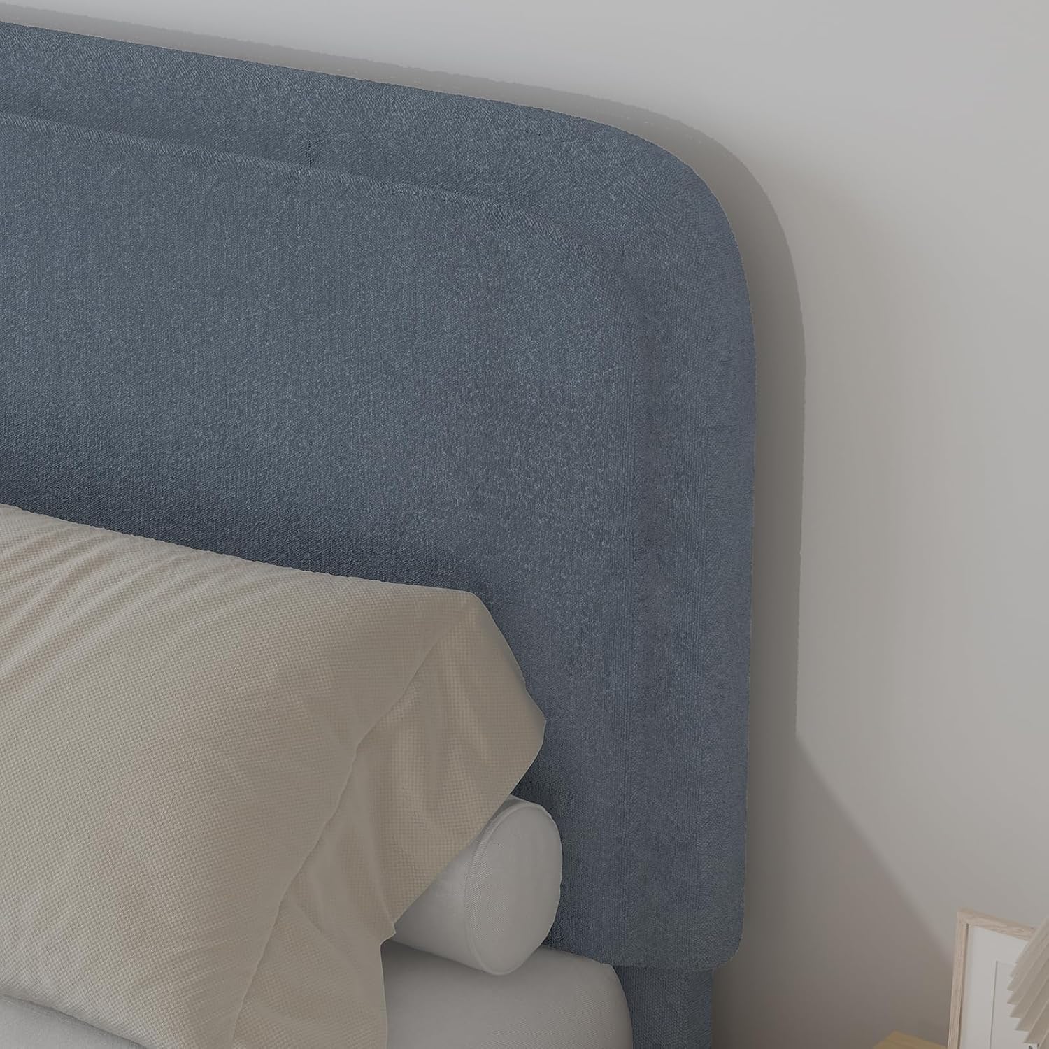 BarnFurin Queen Bed Frame with Headboard, Boucle Upholstered Platform Bed Frame, Luxurious Soft Rounded Corners, No Box Spring Required, Non-Slip and Noise-Free, Easy Assembly, Blue