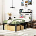 Twin XL Bed Frames with Headboard Metal Mattress Foundation 18 Inch Tall Bed Frame No Box Spring Needed Black Platform Bed Frame with Charging Station (18 Inch-A1, Twin XL)
