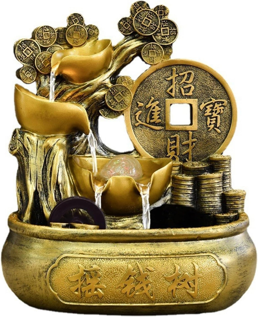 Feng Shui Tabletop Fountain Running Water Wealth Making Circulating Ornaments Opening Gifts Cornucopia Fortune Tree Crystal Ball Money Tree,Home Decor, Housewarming Gift(A(with Mist Maker))
