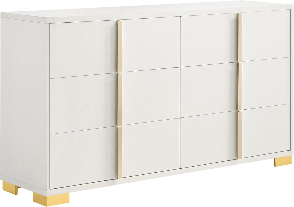 Coaster Home Furnishings Marceline Contemporary 5-Piece Bedroom Set Queen Size LED Panel Bed Frame 51-inch Headboard White 222931Q-S5