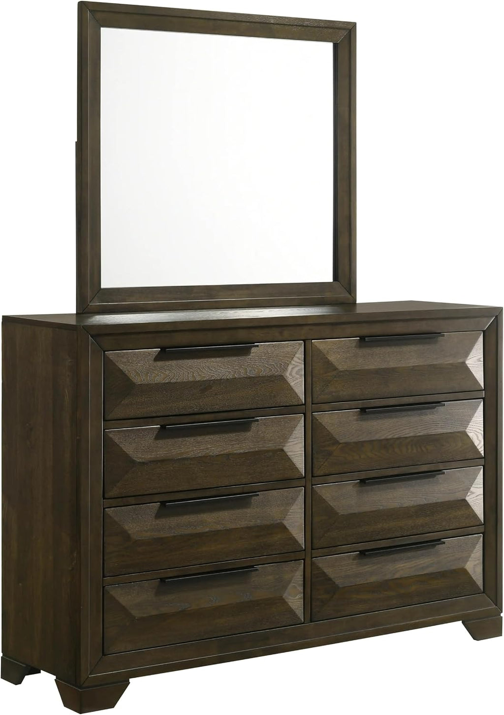 KB Designs – 5-Piece Contemporary Bedroom Set with King or Queen Size Upholstered Bed, Dresser, Mirror, Chest and Nightstand, Channel Tufted Headboard and Footboard Design, Walnut Finish