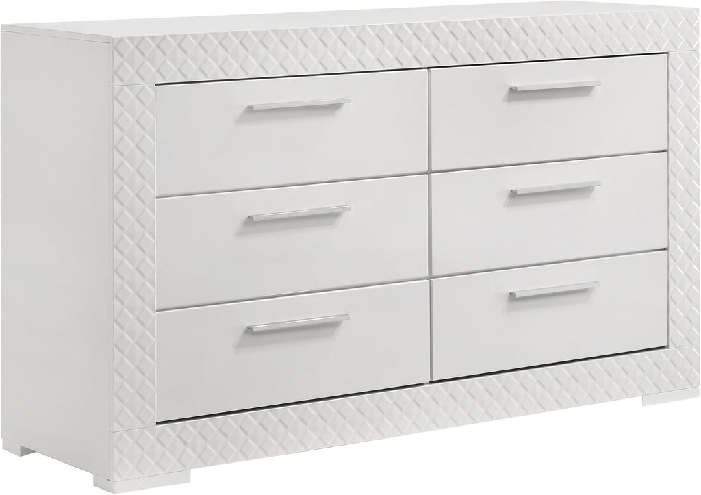 Coaster Home Furnishings Ives Contemporary 5-Piece Bedroom Set Queen Size LED Panel Bed Frame 57-inch Headboard White High Gloss 224941Q-S5