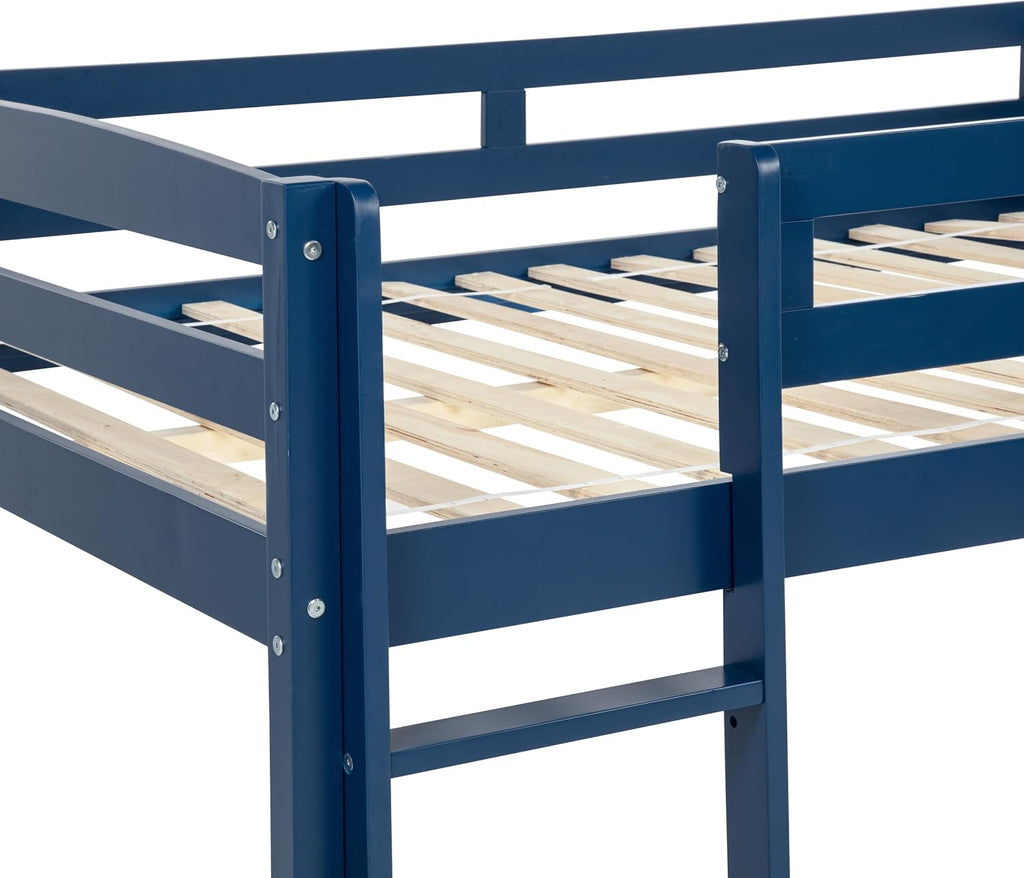Camaflexi Tribeca Wood Low Loft Bed Frame / 14 Wood Slats Support and 1 Center Support/No Box Spring Necessary/Easy Assembly/Full - Blue