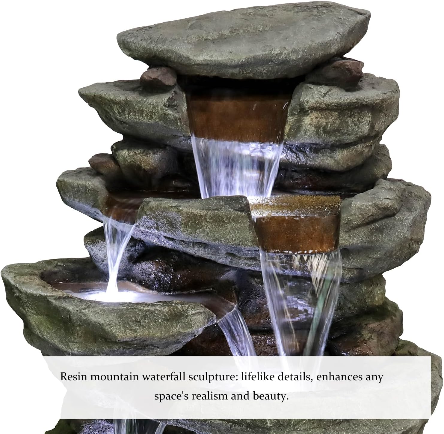 SunJet 60' High Multi-Tiers Cascading Rock Outdoor Water Fountain with LED Lights - Large Outdoor Fountains and Waterfalls for Garden or Patio, Yard, and Deck Decor, Featuring Natural Stone Look