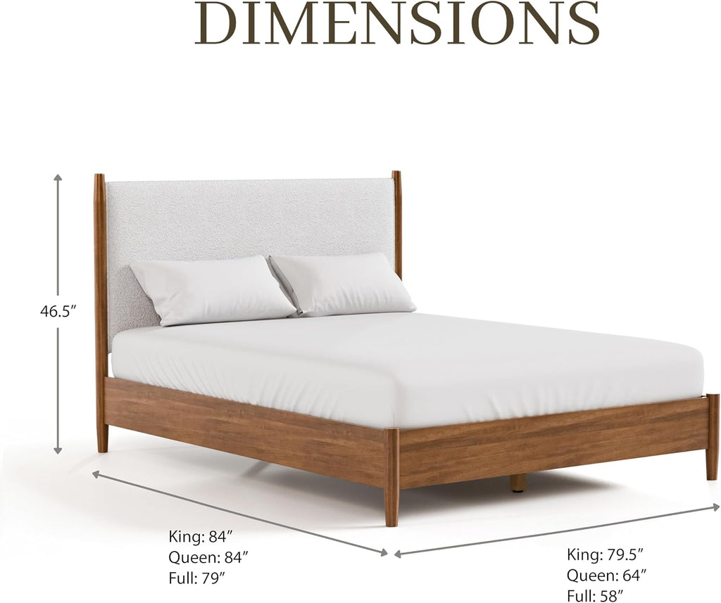Furniture of America Wyatt Modern Solid Wood Bedroom Collection with Queen Bed Frame, Nightstands, Dresser with Mirror, Chest, No Box Spring Needed, Walnut, Boucle Platform, 6-Piece Set