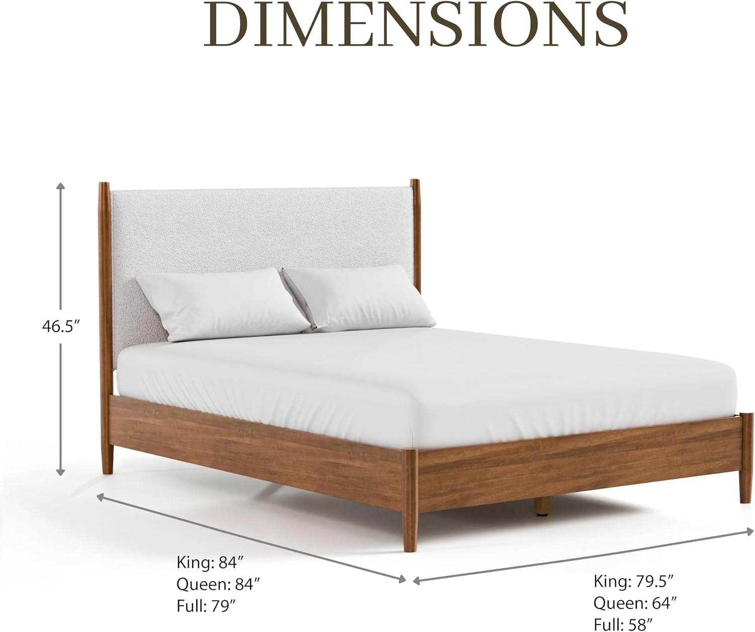 Furniture of America Wyatt Modern Solid Wood Bedroom Collection with Queen Bed Frame, Nightstands, Dresser with Mirror, Chest, No Box Spring Needed, Walnut, Boucle Platform, 6-Piece Set