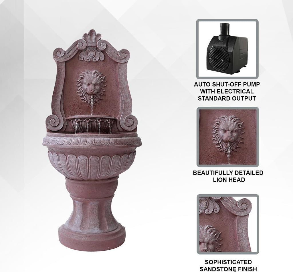 XBrand 52.4' Sandstone Lion Head Floor Fountain