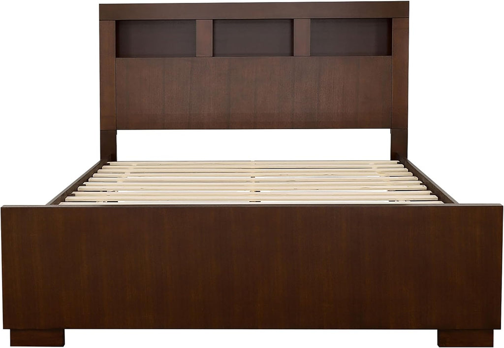 Coaster Home Furnishings Jessica Contemporary 5-Piece Bedroom Set California King Size LED Storage Bookcase Bed Frame 47-inch Headboard Cappuccino 200719KW-S5