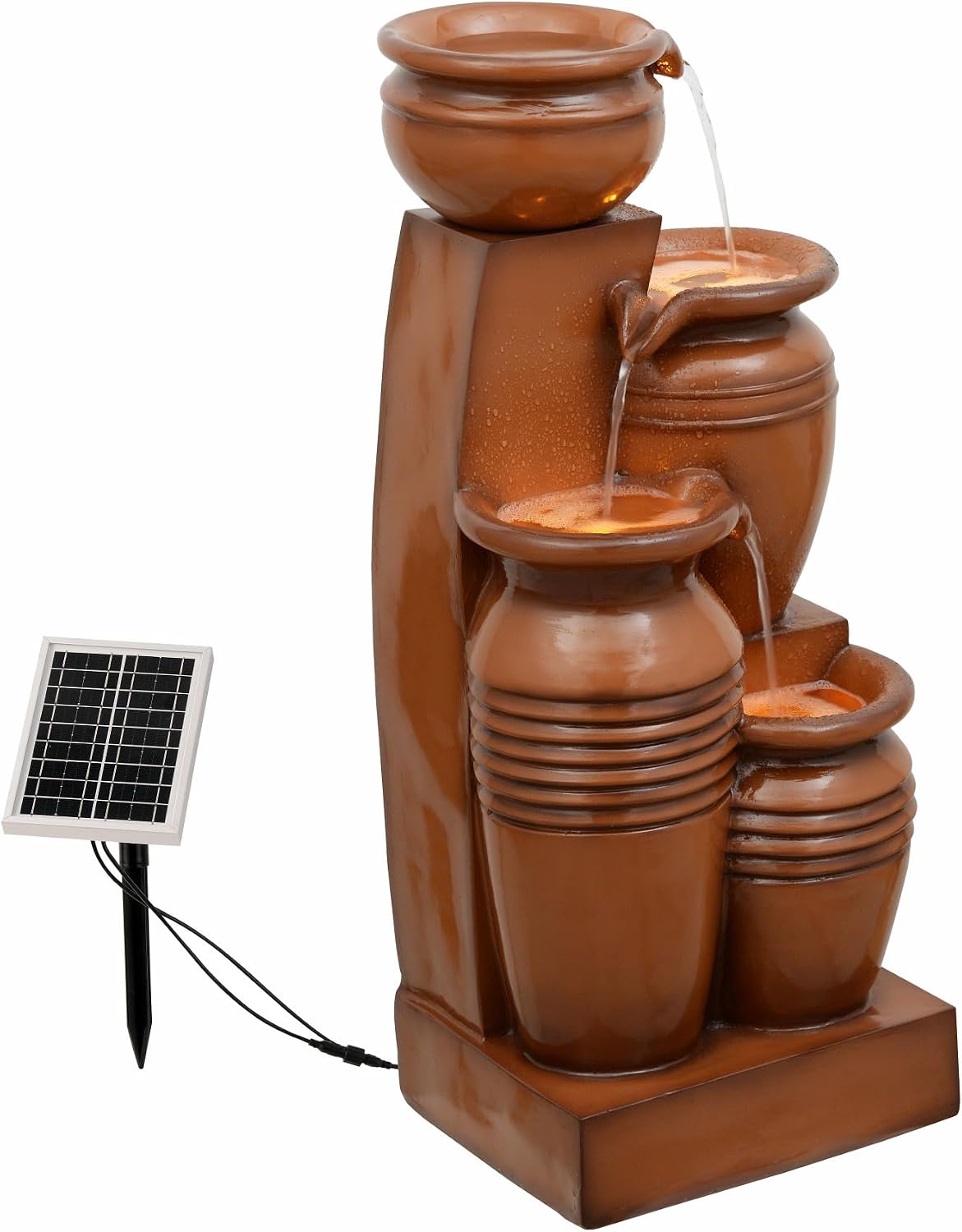 Teamson Home 28.7' 4-Tier Cascading Bowl Solar Powered Water Fountain for Outdoor Living Spaces, Terracotta