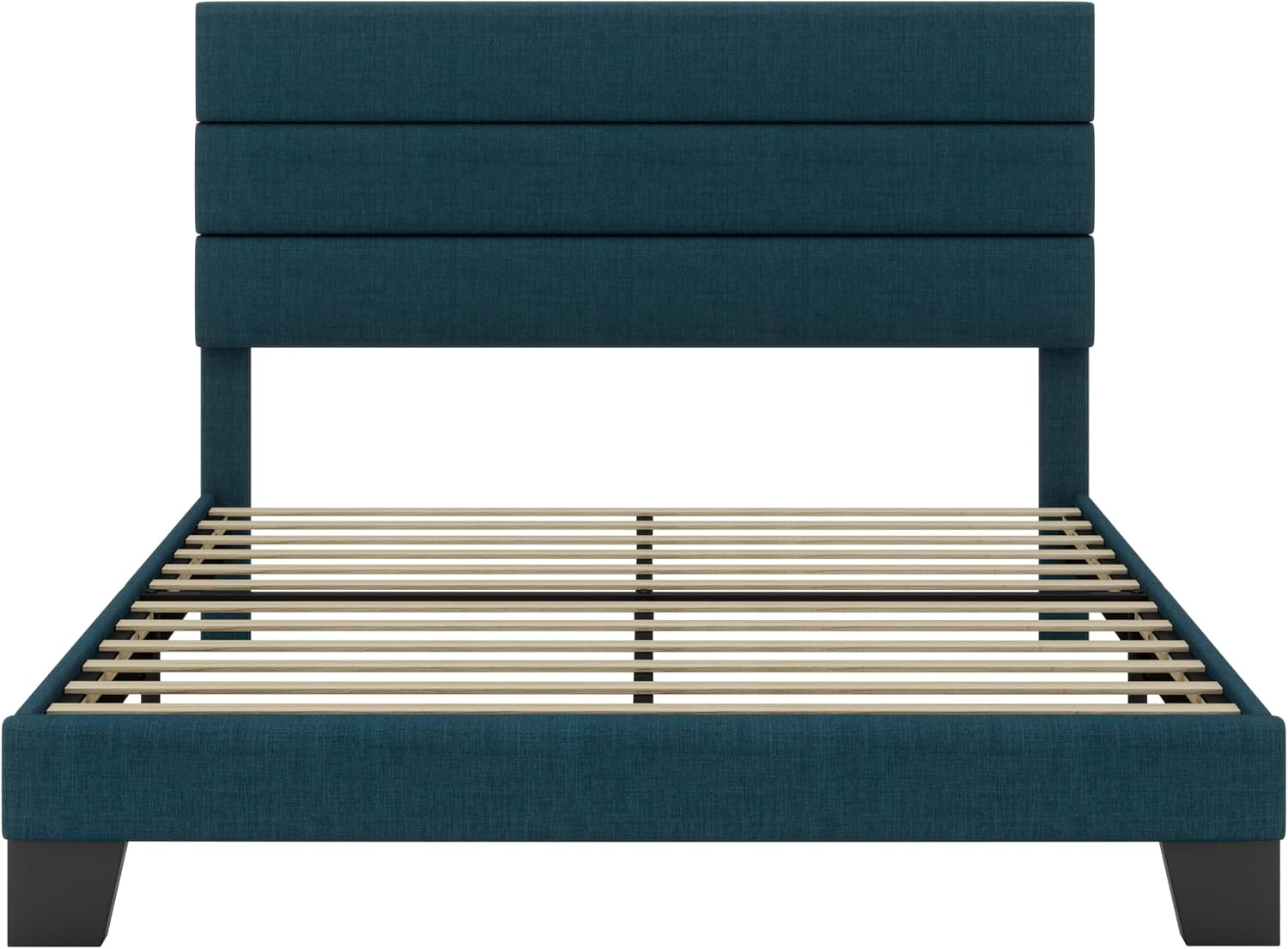SHA CERLIN Queen Platform Bed Frame with Upholstered Fabric Headboard, Mattress Foundation with Strong Wooden Slats Support, No Box Spring Needed, Blue