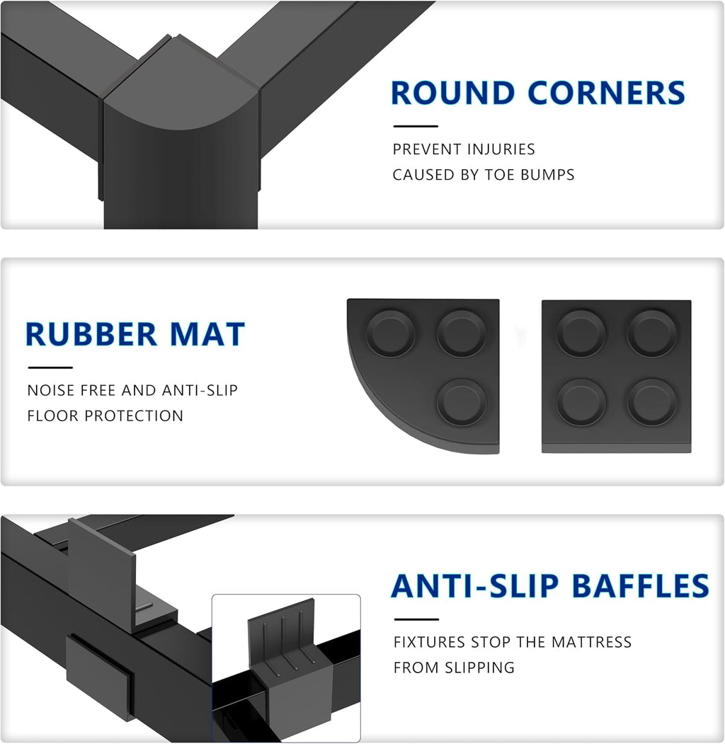 yookare King Platform Bed Frame,14' Heavy Duty Metal Mattress Foundation, Rounded Safety Corners & Recessed Legs,Mattress Retainers,Easy Assembly,Noise Free Steel Slat Support,No Box Spring Needed