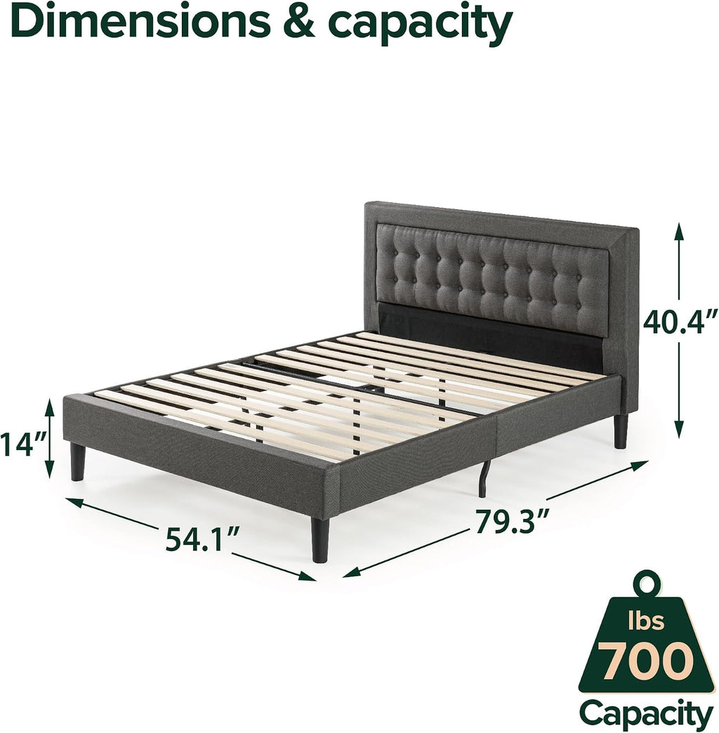 Zinus Dachelle Upholstered Platform Bed Frame, Mattress Foundation, Wood Slat Support, No Box Spring Needed, Easy Assembly, Dark Grey, Full