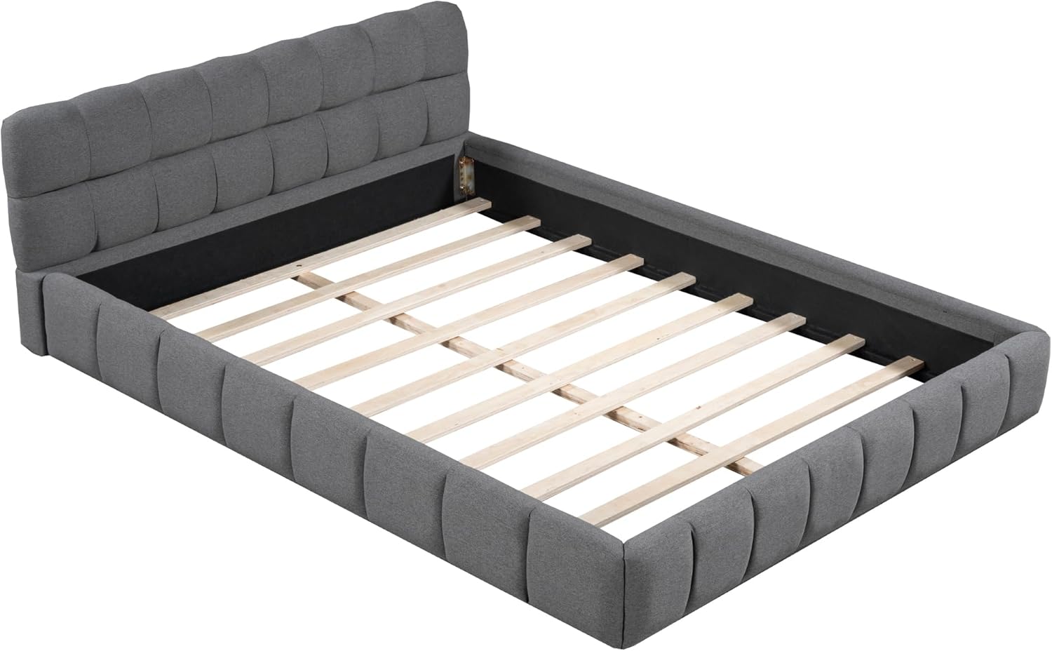 Merax Queen Size Upholstered Platform Bed Frame for Boys Girls Kids Adults Toddler with Thick Fabric, Grounded Bed with Solid Frame, Gray
