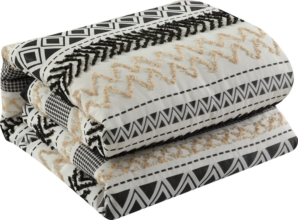 Startford Park Striped California King Comforter Set, 7 Piece,Black & Gold, Jacquard & Clip Geometric All Season Premium Bedding Set, Bedskirt, Pillows & Shams