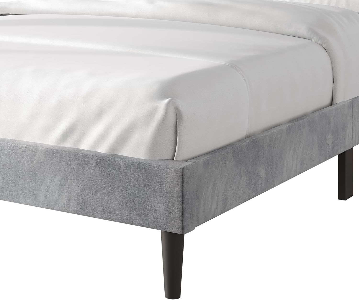King Platform Bed Frame with Chevron-Stitched Wingback Headboard, Velvet Upholstery, No Box Spring Needed, Easy Assembly, Light Grey