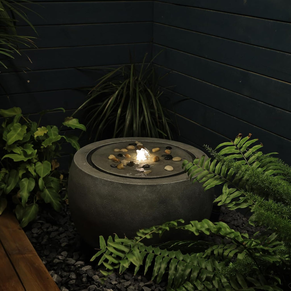 Tankana Garden Medium Water Fountain Outdoor Bubbler Water Feature Indoor with Lights & Pump and Pebbles Waterfall Fountains for Patio Deck Yard Home Decor Gray, 18 'L x 18' W x 11.5' H