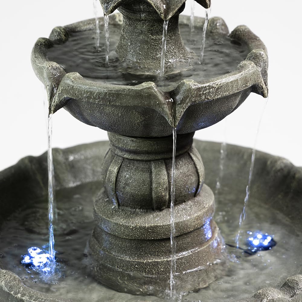 42.2'' Tall 3 Tiered Outdoor Water Fountain, Like Stone Bird Bath Fountain, Elegant Cascading Waterfall Water Feature Decor for Garden, Yard, Patio Landscape Ornament (Grey)