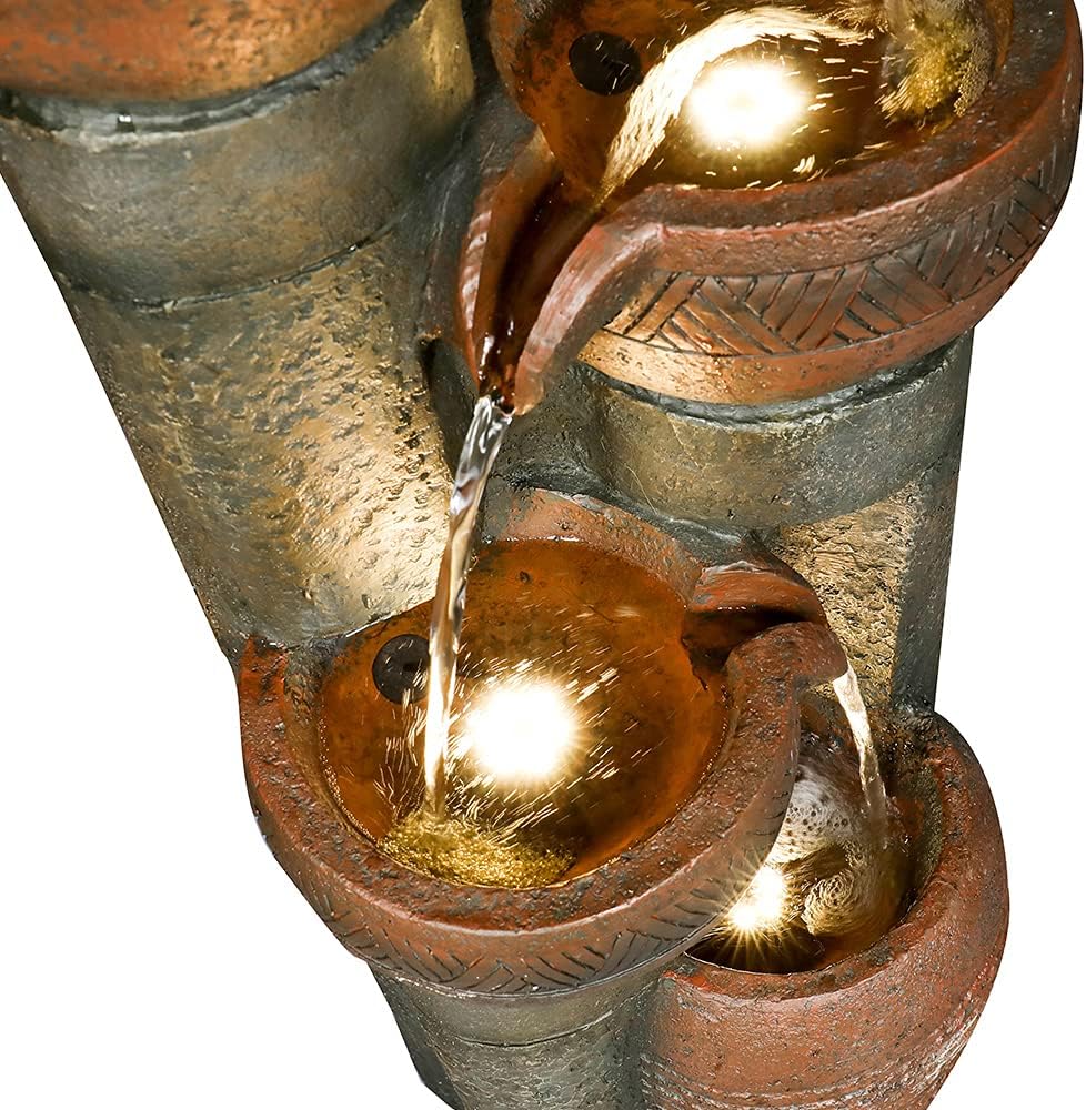 Hamiedun 5 -Tier Water Fountain Outdoor Decor, Large Waterfalls Fountains for Outsides with LED Lights, Indoor and Outdoor Fountain for Garden, Patio, Deck, Porch, Backyard and Home Art Decor