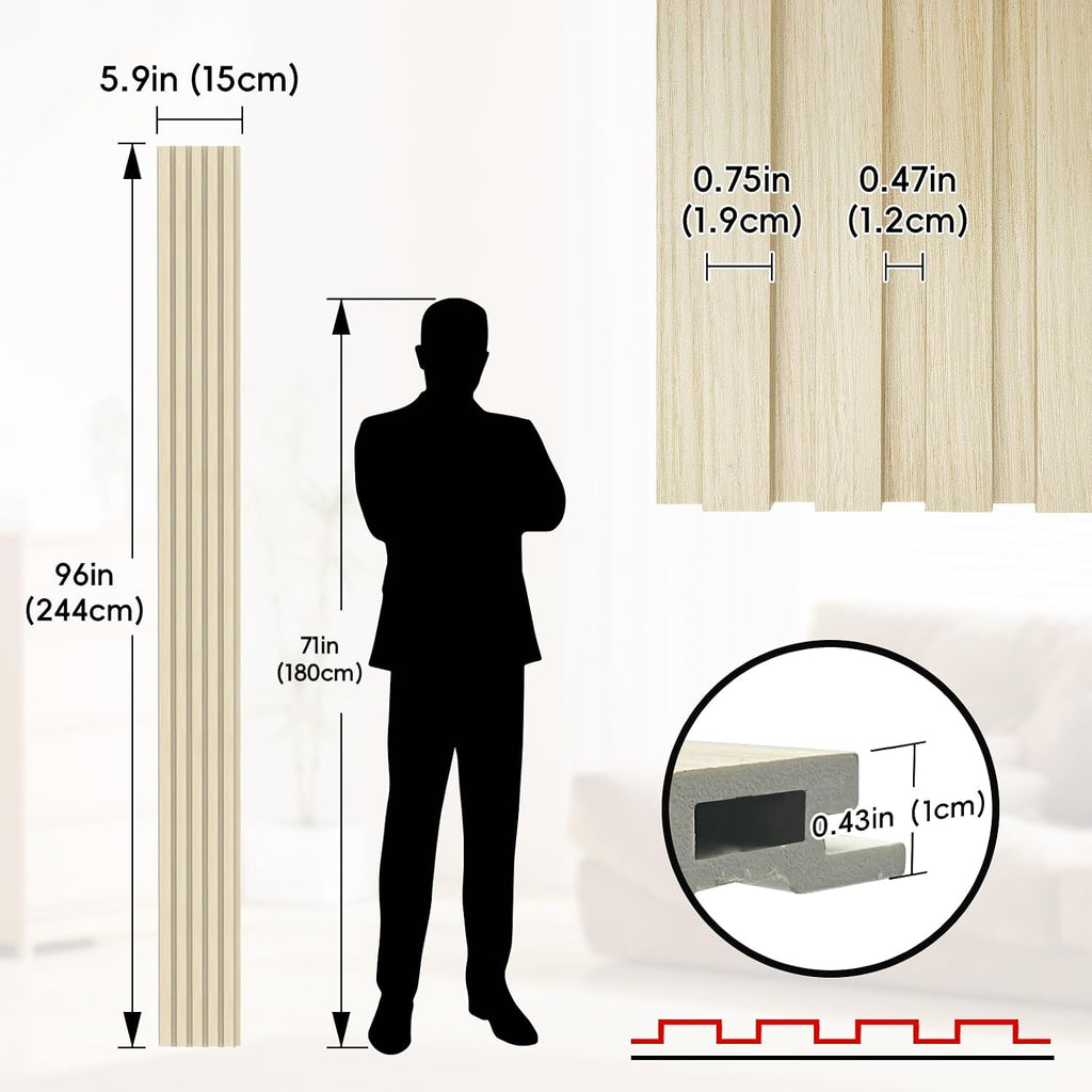 RITOLLO 10-Pack WPC Slat Wall Panels, 96 x 6 Inches 3D Fluted Wall Panels for Interior Wall Decor, Modern Accent Wood Wall Paneling for Living Room, TV Background, Office, Bedroom(Oak)
