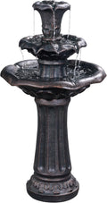 Teamson Home Lily Flower Floor Pedestal 3 Tiered Floor Waterfall Fountain with Pump for Outdoor Patio Garden Backyard Decking, 38 Inch Height, Bronze