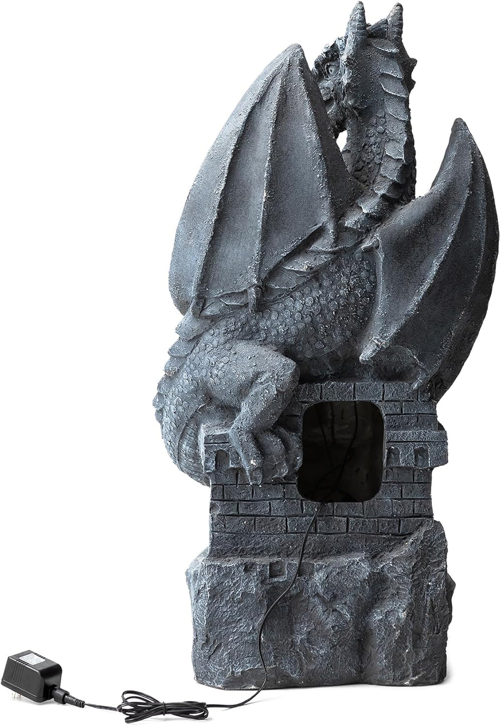 Glitzhome 4-Tiered Cascading Outdoor Water Fountain for Garden Patio Yard Mystical Gothic Dragon Water Fountains Outdoor with LED Lights & Pump, Large Floor Stand Fountain Dragon Waterfalls 36.5' H