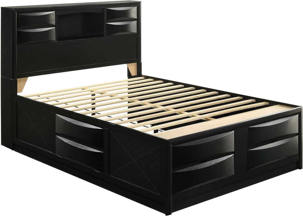 Coaster Home Furnishings Briana Transitional 4-Piece Bedroom Set Queen Size Storage Bookcase Bed Frame 56-inch Headboard Black 202701Q-S4