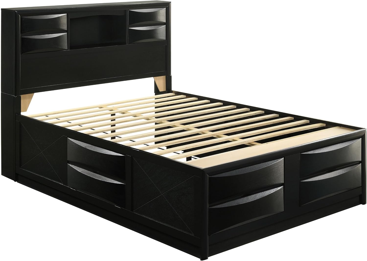 Coaster Home Furnishings Briana Transitional 4-Piece Bedroom Set Queen Size Storage Bookcase Bed Frame 56-inch Headboard Black 202701Q-S4