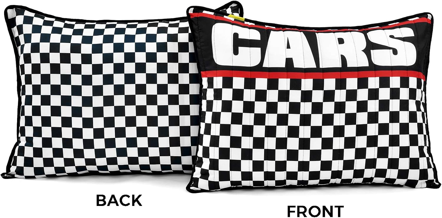 Lush Decor Racing Cars Reversible Quilt Queen Size 5 Piece Set Full/Queen Black & Multi - Kids Bedding Set Queen Quilt - Car Decor