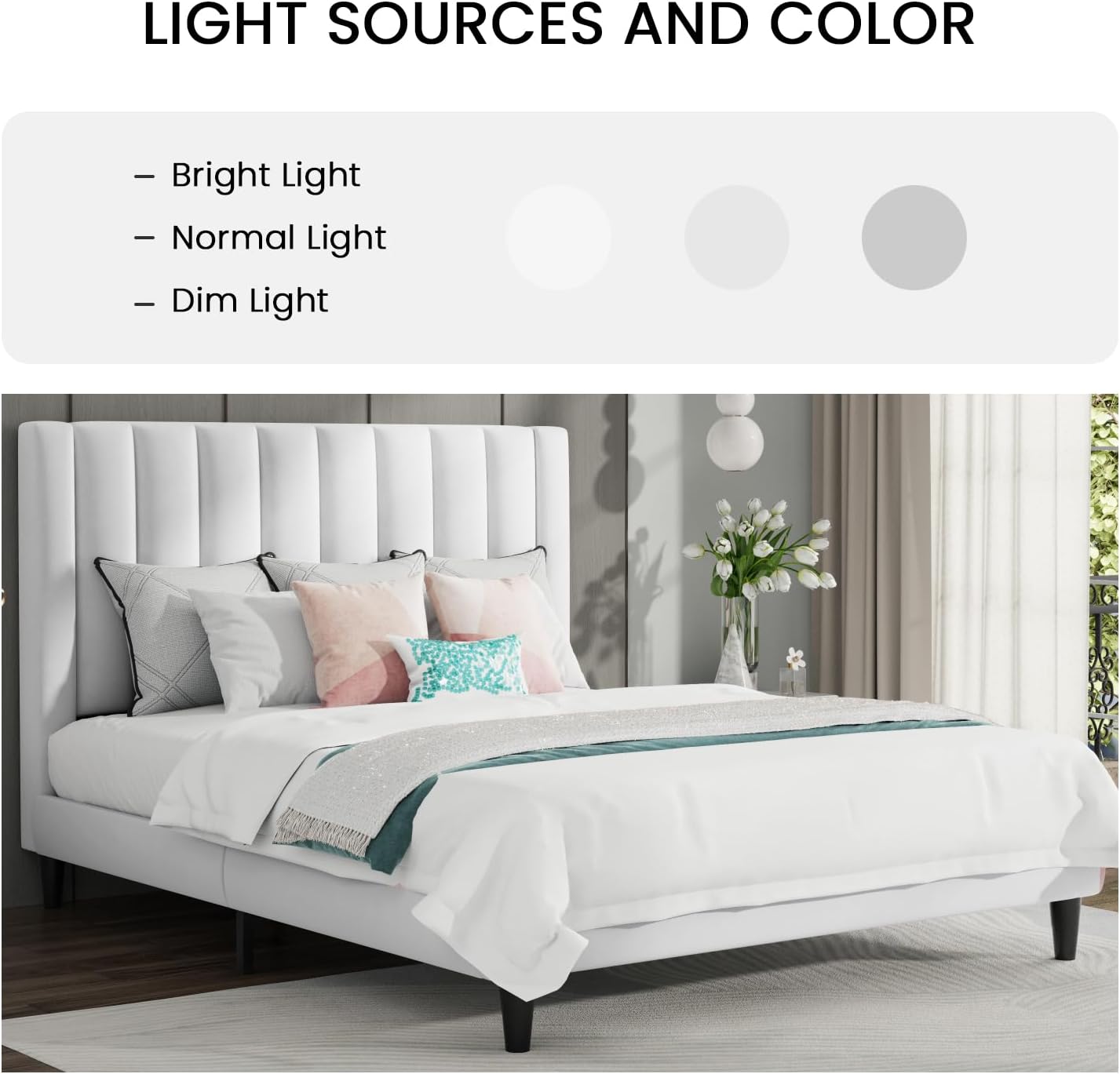 SHA CERLIN Full Bed Frame/Velvet Upholstered Platform Bed Frame with Headboard/Strong Wood Slats Support/Mattress Foundation/No Box Spring Needed/Easy Assembly/White