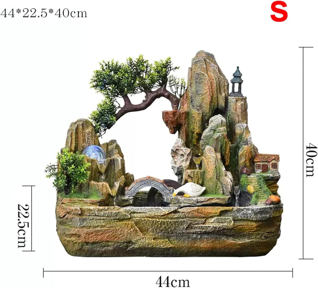 Indoor Water Feature,Ornaments Tabletop Fountain, Waterfall Rockery Fake，Chinese Artificial Tree(L)
