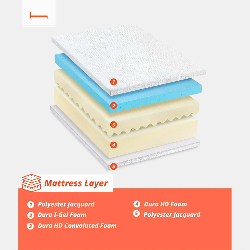 PrimaSleep Queen Mattress, 9 Inch Gel Memory Foam Mattress, Gel Infused for Comfort and Pressure Relief, CertiPUR-US Certified, Bed-in-a-Box, Medium Firm, Queen Size