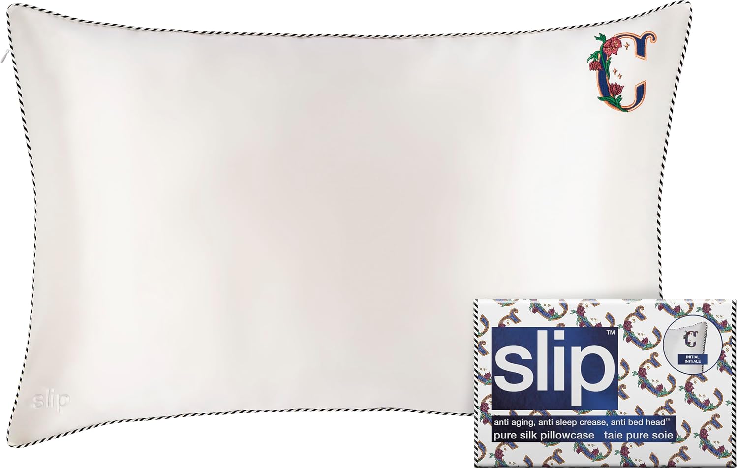 slip The Original Queen Pure Silk Pillow Case - 100% Pure 22 Momme Mulberry Silk - Queen Standard Size - Anti-Aging, Anti-BedHead, Anti-Sleep Crease, Initial Collection: Letter C (20' x 30')