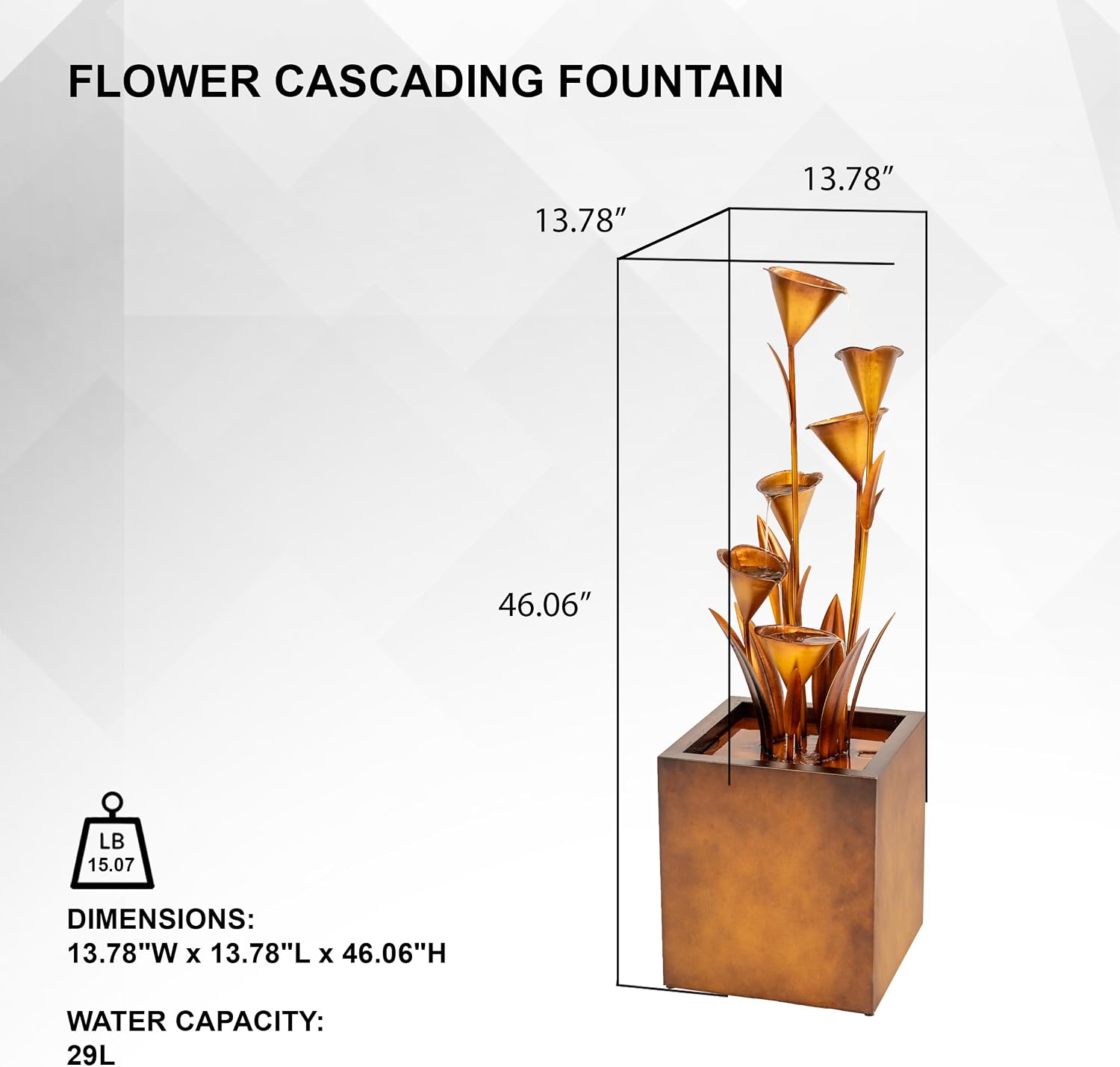 XBrand 46' Tall Bronze Metal Sculptural Flower Multi-Tier Freestanding Water Fountain for Indoor & Outdoor Use, Decorative Garden Patio Backyard Water Feature