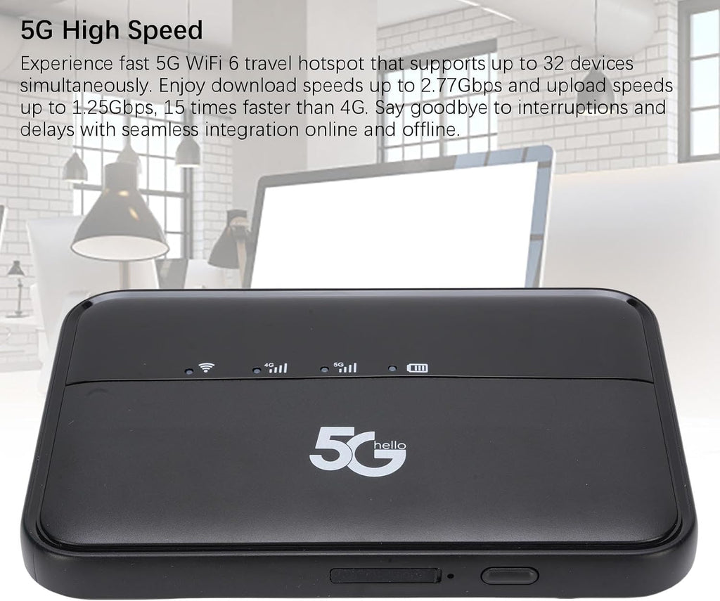 5G Mobile Hotspot, WiFi 6 Portable Router 2.77Gbps Internet with 10000mAh Battery and Nano SIM Card Slot, for Travel and Business