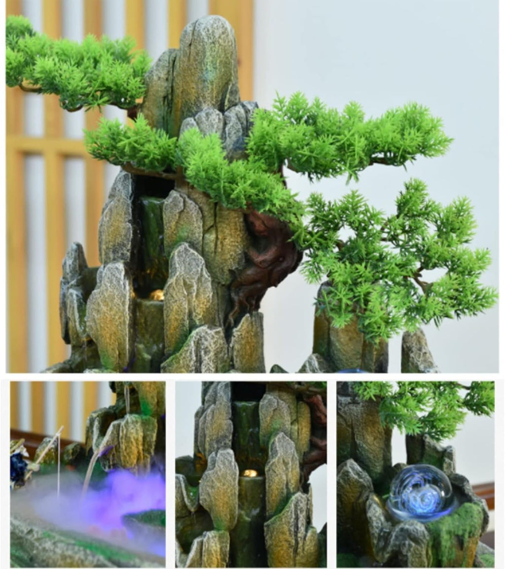 Indoor Water Feature,Ornaments Tabletop Fountain, Waterfall, Chinese Artificial Tree(L)