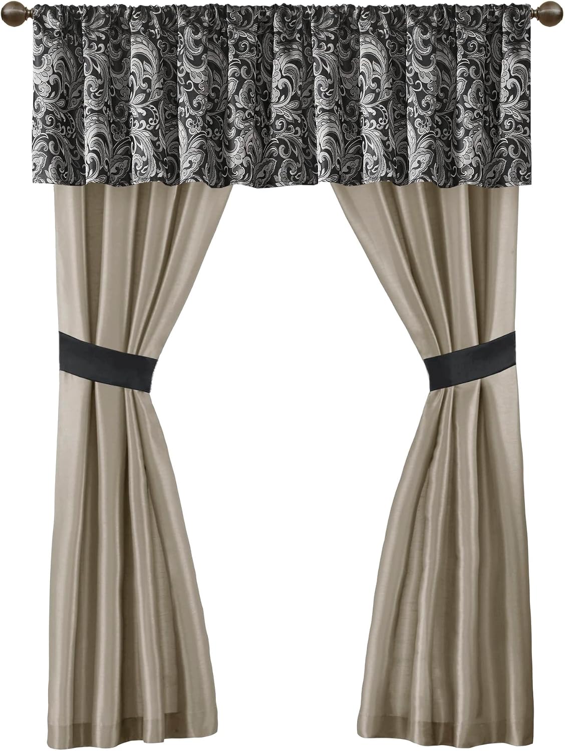 Madison Park Essentials Brystol 24 Piece Room in a Bag Faux Silk Comforter Jacquard Paisley Design Matching Curtains Down Alternative All Season Bedding-Set, Queen(90 in x 90 in), Black 24 Piece
