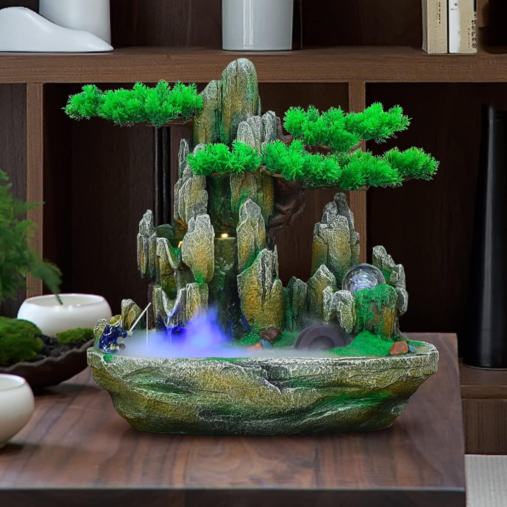 Indoor Water Feature,Ornaments Tabletop Fountain, Waterfall, Chinese Artificial Tree(L)