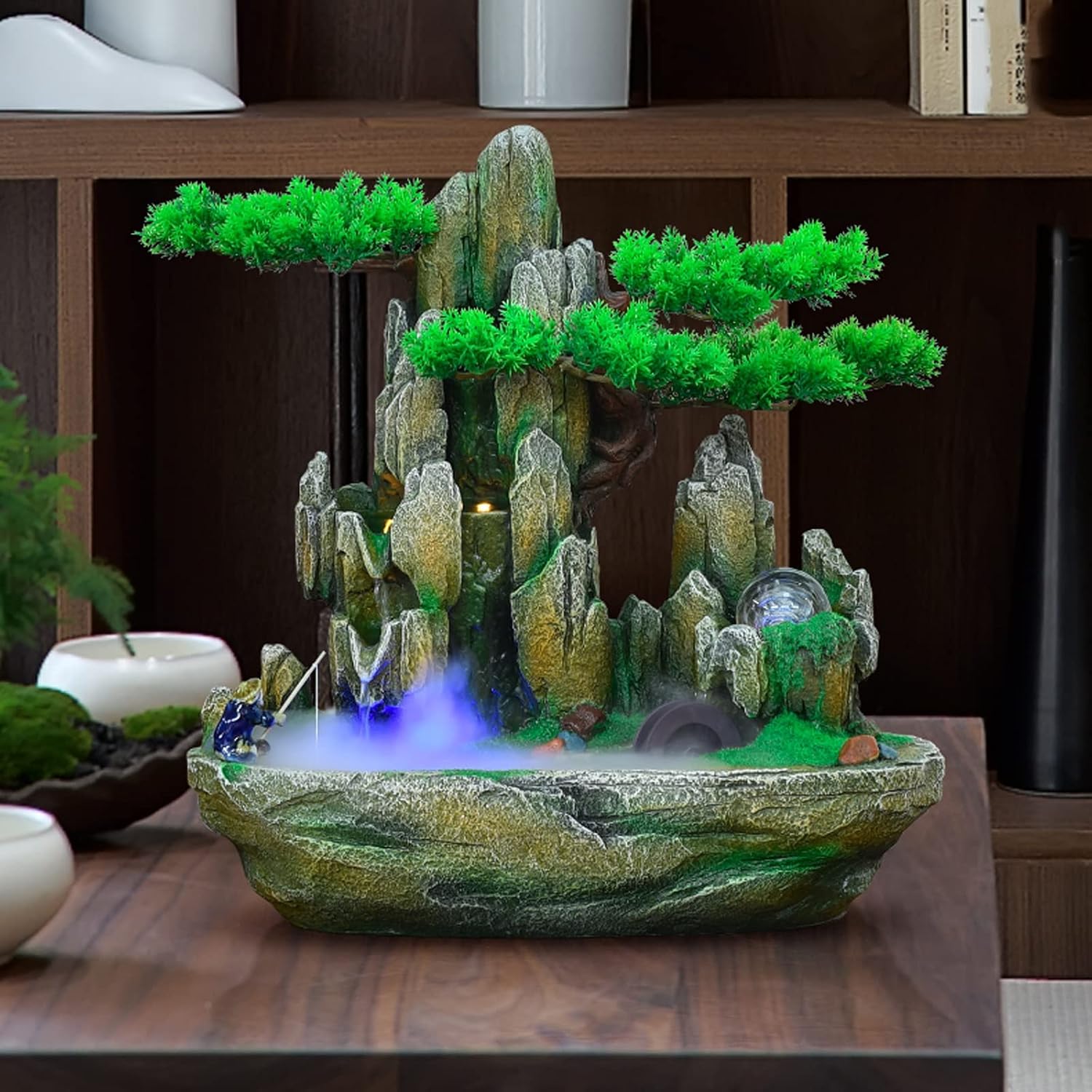 Indoor Water Feature,Ornaments Tabletop Fountain, Waterfall, Chinese Artificial Tree(L)