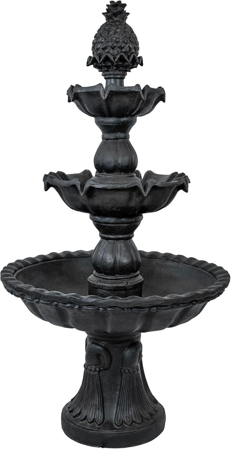 Sunnydaze 57' H Welcome 3-Tier Water Fountain - Large Electric Water Fountain with Pineapple Topper for Garden, Patio or Yard - Deep Espresso
