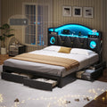 Queen Bed Frame with 6 Storage Drawers,Platform Bed Frame Queen Size with Headboard,LED Lights&Charging Station,Queen Bed with Metal Support, Noise-Free,No Box Spring Needed,Easy Assembly,PU Black