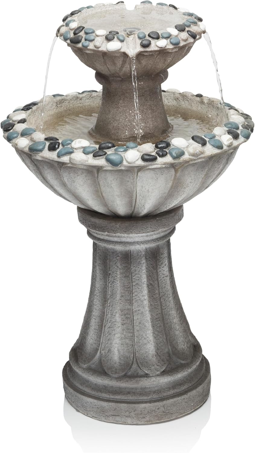 Alpine Corporation ZEN640S 24' 2 Tier Classic Pedestal Water Fountain, Indoor/Outdoor Floor Water Feature for Garden, Patio, and Home Décor, Gray