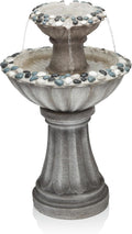 Alpine Corporation ZEN640S 24' 2 Tier Classic Pedestal Water Fountain, Indoor/Outdoor Floor Water Feature for Garden, Patio, and Home Décor, Gray