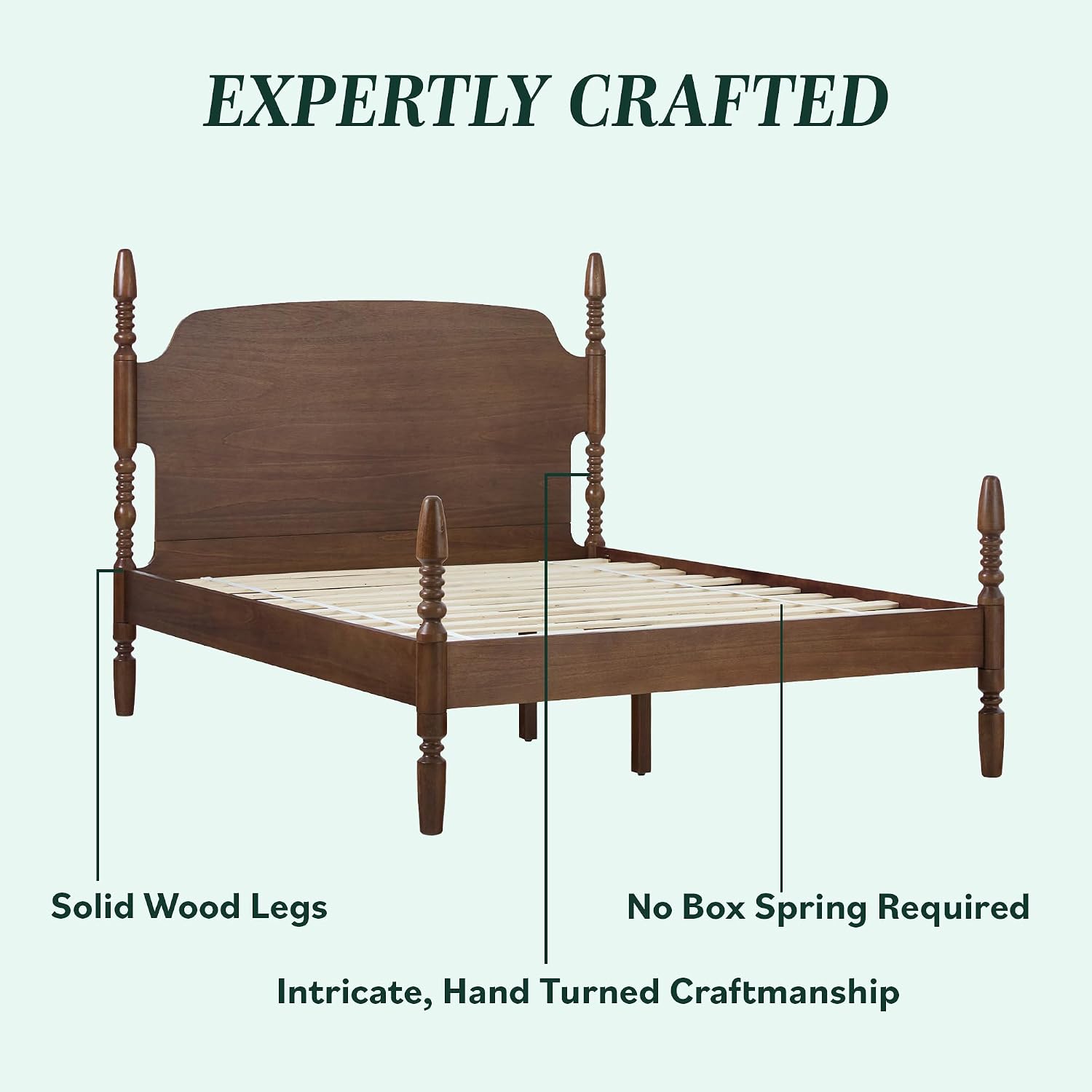 Walker Edison EZ Assembly™ Traditional Wood Spindle Post Bed, Modern Farmhouse Bed Frame Queen Bed Frame with Headboard, No Box Spring Required, Queen Size, Dark Brown