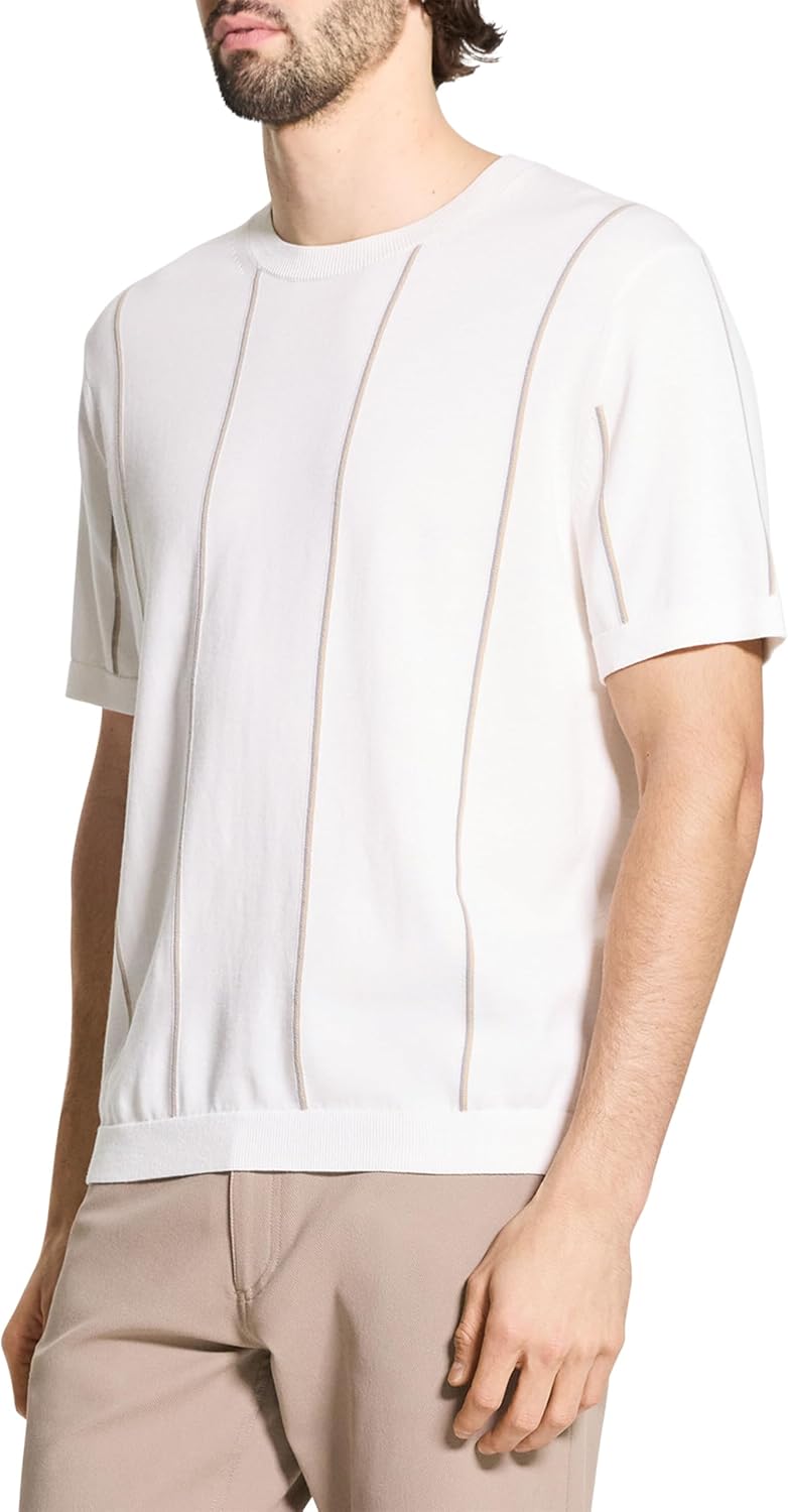 Theory Men's Short Sleeve Crewneck Stripe in Tactile Cotton