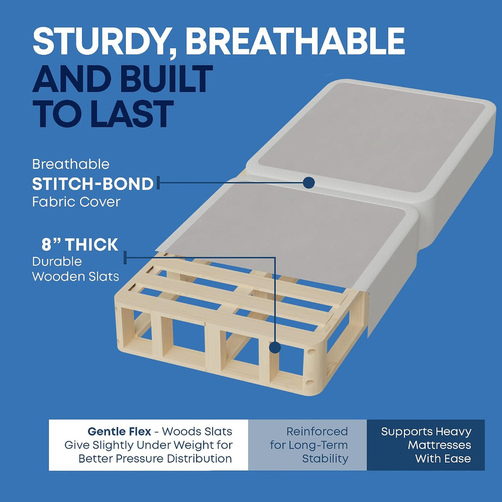 Zutan, Box Spring Bed Base Twin XL Size, 8-Inch Wood Mattress Foundation – Amish Made in USA – Quiet Noise Free, 2-Pieces Under Mattress-Support BoxSpring, Fully Assembled, White