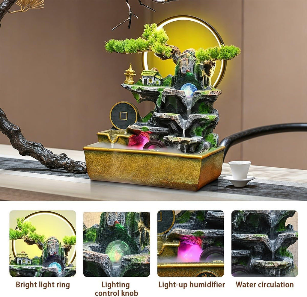 Table Fountain, Waterfall Tabletop, Fountains Indoor, Water Fountain Indoor Decoration, Relaxing Nature Feeling, for Office, Bedroom, Living Room
