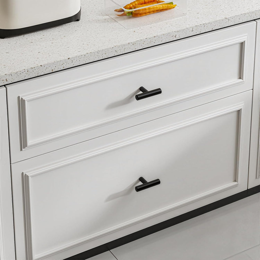 Goldenwarm 100 Pack Black Cabinet Knobs Matte Black Drawer Knobs, T Bar Kitchen Cabinet Handles, Single Hole Drawer Pulls for Cupboards Dresser Bedroom