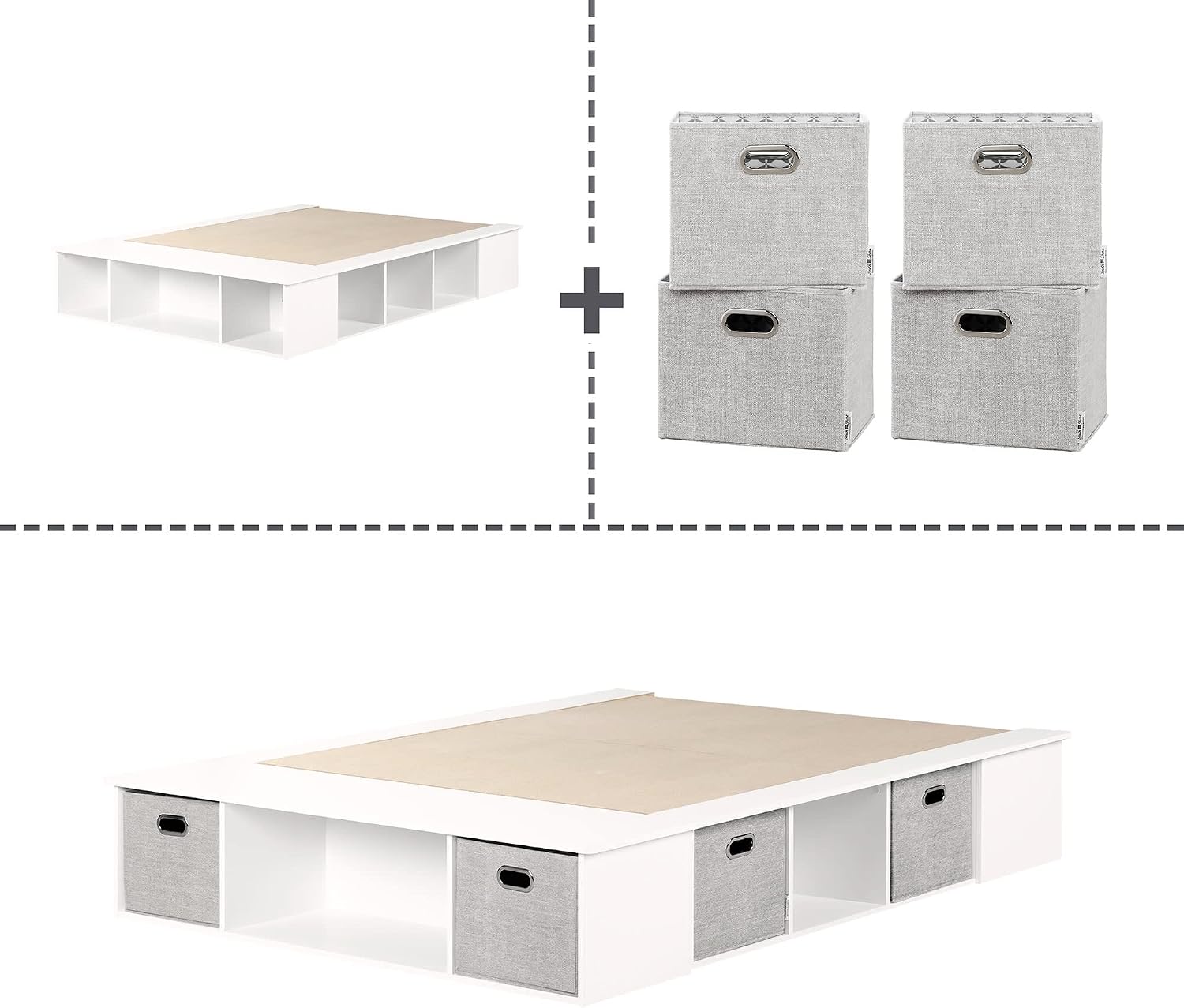 South Shore Flexible Full Platform Bed with Storage and Baskets, Pure White