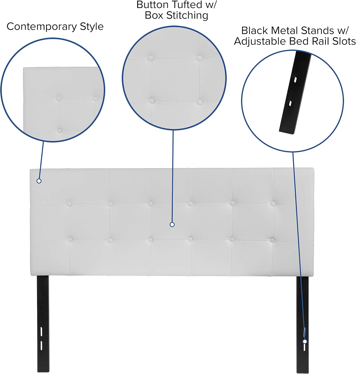 Flash Furniture Lennox Tufted Upholstered Full Size Headboard in White Vinyl